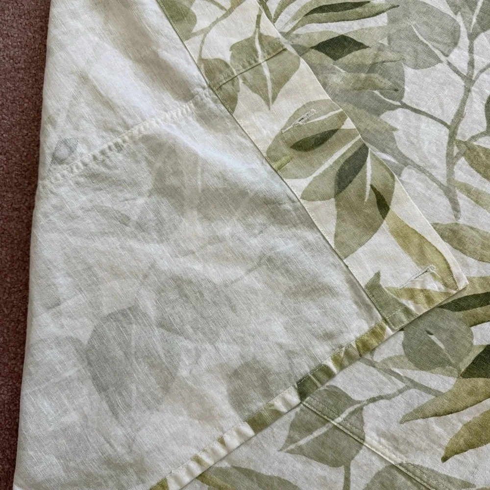 Pottery Barn Shower Curtain Green Botanical Palm Leaf Linen Blend Shower Curtain